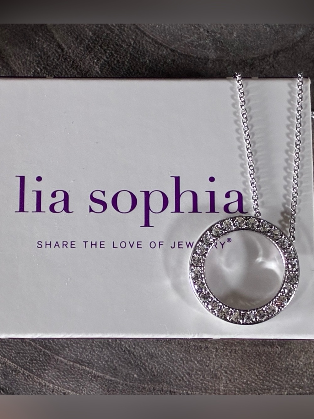 Lia Sophia Silver Rhinestone Open Circle Pendant Necklace